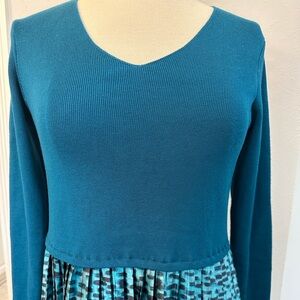 Teal Long Sleeve Dress with Patterned Skirt